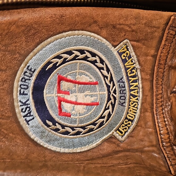 Heavy Leather Bomber Flight Jacket with Actual Relevant Patches sewn in. - Picture 8 of 16